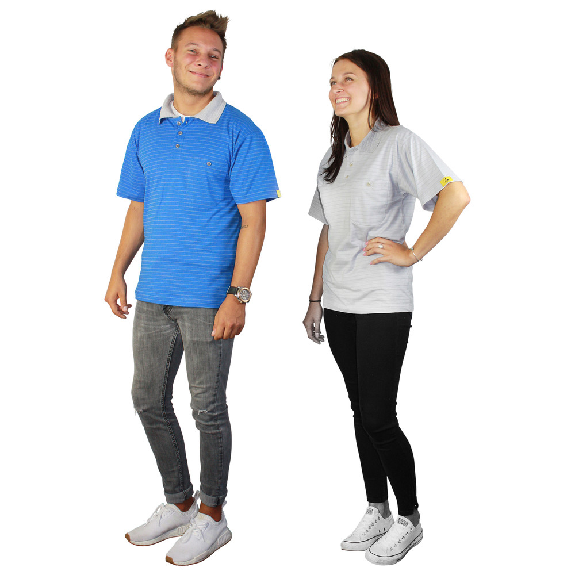 ESD-Polo-Shirt, mit grauem Kragen, L, blau-Beschreibung lesen