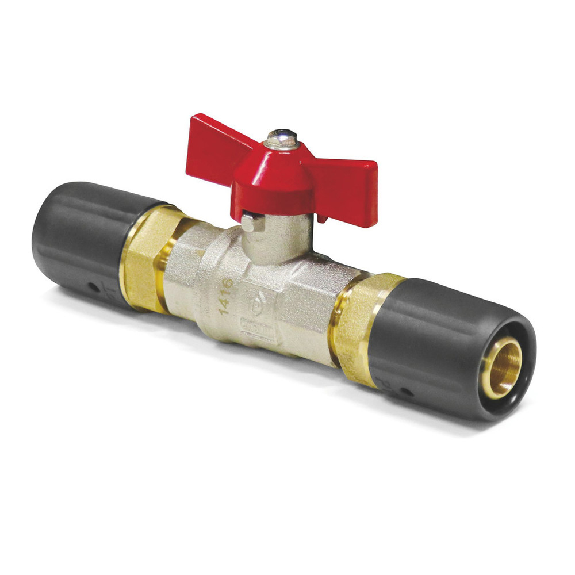 Steckfitting - Kugelhahn + rotem Flügelgriff (Heizung), Größe 16x2-Beschreibung lesen