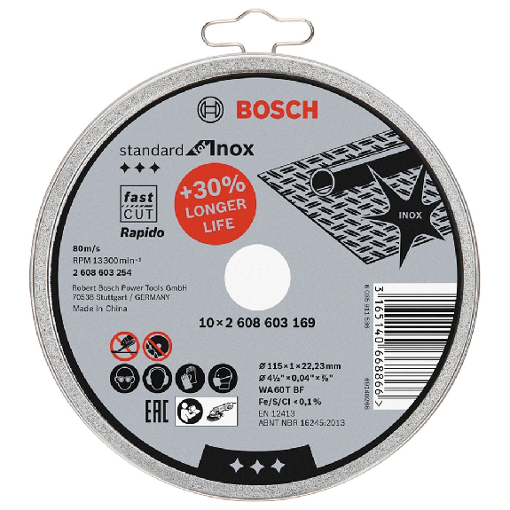 Discos de corte Standard for Inox 115 x 1 mm, lata con 10 uds - BOSCH-Leer más