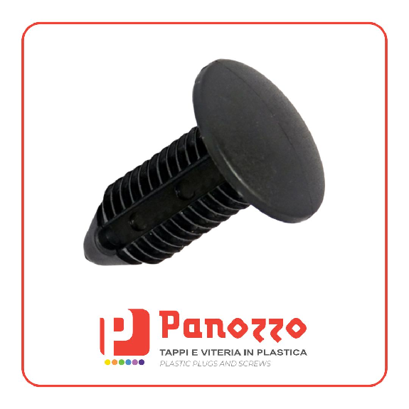RIVETTO IN PLASTICA AD ALBERO CON LAMELLE 4.90 X2.4-7.4mm. Prezzo multiplo di 100 pz. - Nero-Leggi tutto
