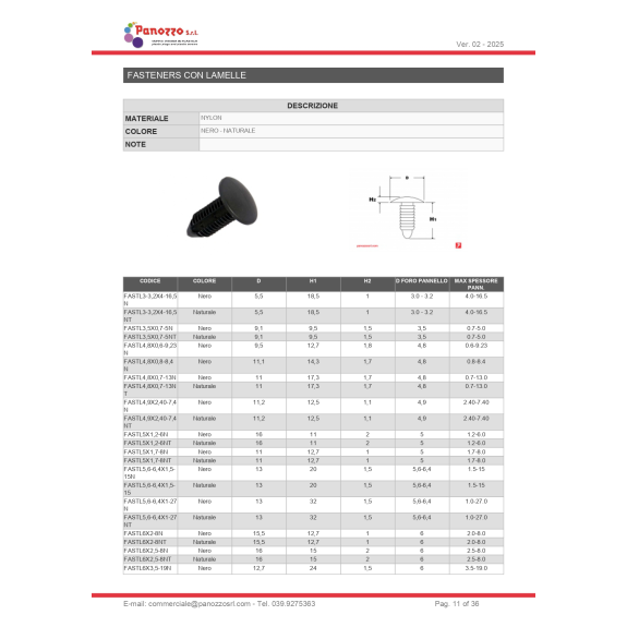 RIVETTO IN PLASTICA AD ALBERO CON LAMELLE 4.90 X2.4-7.4mm. Prezzo multiplo di 100 pz. - Nero-Leggi tutto