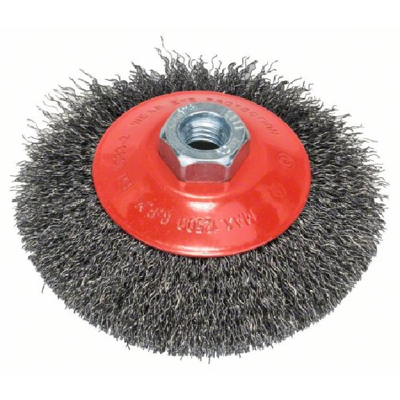 Kegelbürste, gewellter Draht, 0,3 mm, 115 mm, 12500 U/min, M 14-Beschreibung lesen
