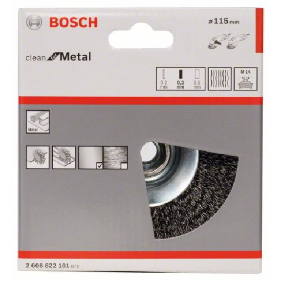 Kegelbürste, gewellter Draht, 0,3 mm, 115 mm, 12500 U/min, M 14-Beschreibung lesen