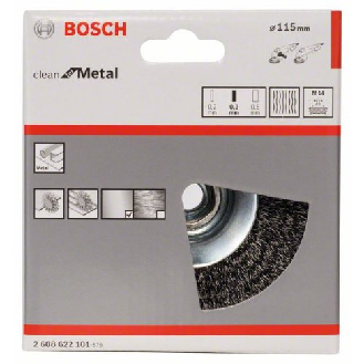 Kegelbürste, gewellter Draht, 0,3 mm, 115 mm, 12500 U/min, M 14-Beschreibung lesen