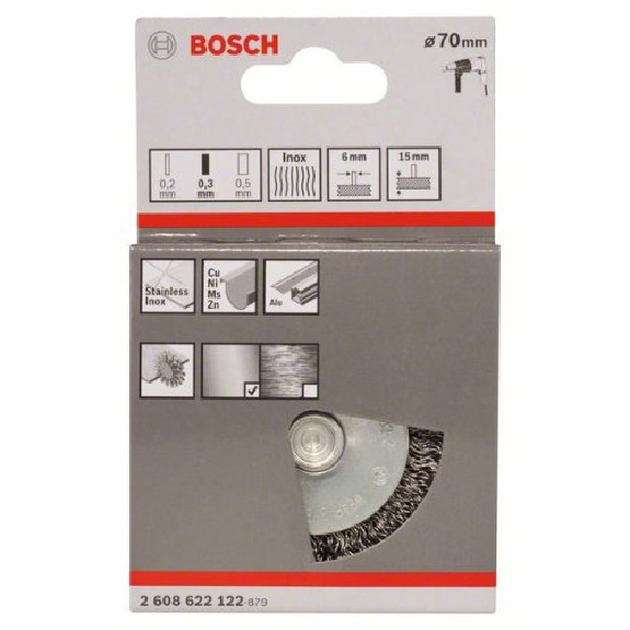 Scheibenbürste, Edelstahl, gewellter Draht, 70 mm, 0,3 mm, 15 mm, 4500 U/ min Scheibenbürste, Edelstahl, gewellter Draht, 70 mm, 0,3 mm, 15 mm, 4500 U/ min-Beschreibung lesen