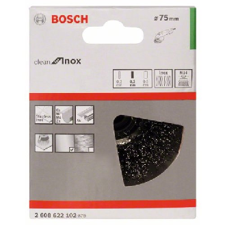 Topfbürste, Edelstahl, gewellter Draht, 75 mm, 0,3 mm, 12500 U/min, M14-Beschreibung lesen
