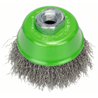 Topfbürste, Edelstahl, gewellter Draht, 75 mm, 0,3 mm, 12500 U/min, M14-Beschreibung lesen