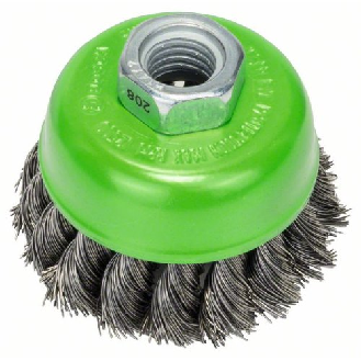 Topfbürste, Edelstahl, gezopfter Draht, 65 mm, 0,35 mm, 12500 U/min, M14-Beschreibung lesen