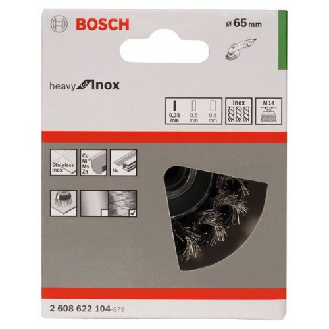 Topfbürste, Edelstahl, gezopfter Draht, 65 mm, 0,35 mm, 12500 U/min, M14-Beschreibung lesen