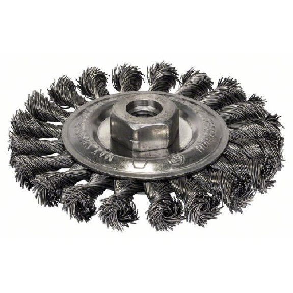 Scheibenbürste, Stahl, gezopfter Draht, 115 mm, 0,5 mm, 12 mm, 12500 U/min, M14-Beschreibung lesen
