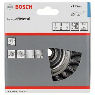 Scheibenbürste, Stahl, gezopfter Draht, 115 mm, 0,5 mm, 12 mm, 12500 U/min, M14-Beschreibung lesen