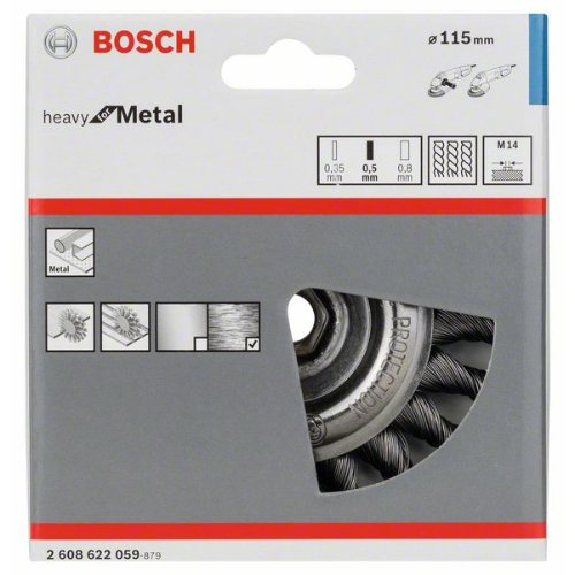 Scheibenbürste, Stahl, gezopfter Draht, 115 mm, 0,5 mm, 12 mm, 12500 U/min, M14-Beschreibung lesen