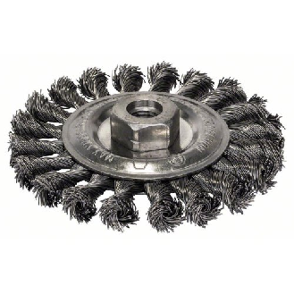 Scheibenbürste, Stahl, gezopfter Draht, 115 mm, 0,5 mm, 12 mm, 12500 U/min, M14-Beschreibung lesen