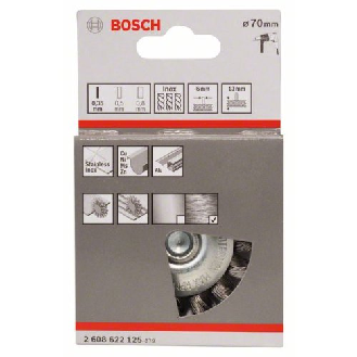Scheibenbürste, Edelstahl, gezopfter Draht, 70 mm, 0,35 mm, 14 mm, 4500 U/ min-Beschreibung lesen