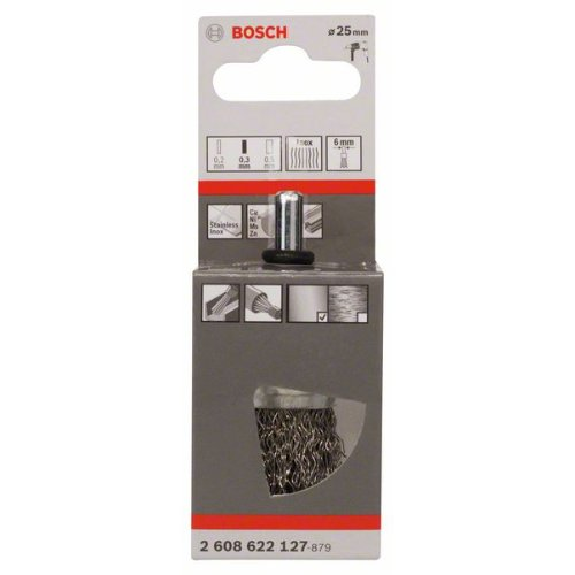Pinselbürste, Edelstahl, gewellter Draht, 0,3 mm, 25 mm, 4500 U/ min-Beschreibung lesen