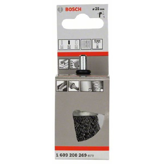 Pinselbürste, Stahl, gewellter Draht, 0,3 mm, 25 mm, 4500 U/ min-Beschreibung lesen