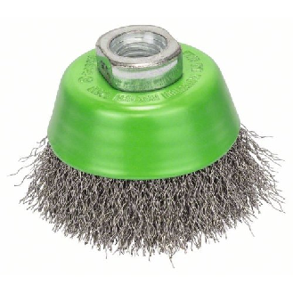 Topfbürste, Edelstahl, gewellter Draht, 65 mm, 0,3 mm, 12500 U/ min, M 14-Beschreibung lesen