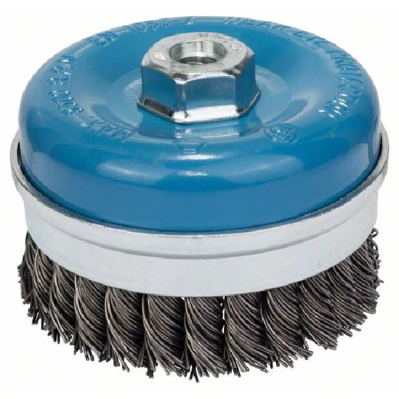 Topfbürste, Stahl, gezopfter Draht, 100 mm, 0,8 mm, 8500 U/ min, M 14-Beschreibung lesen
