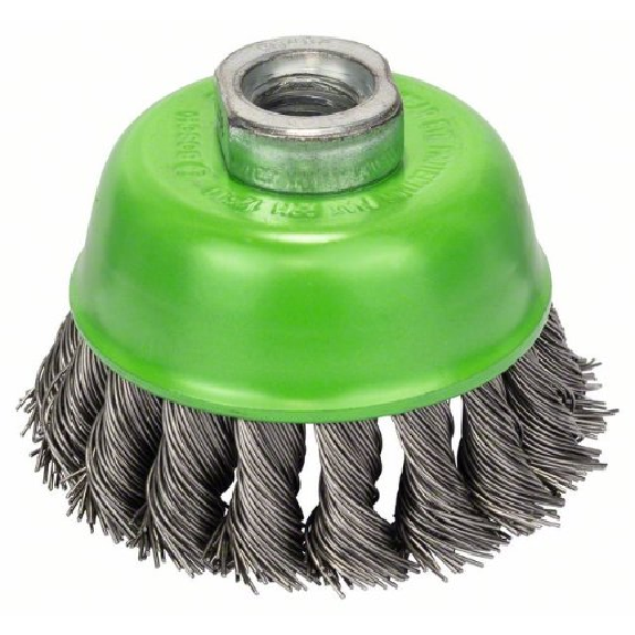 Topfbürste, Edelstahl, gezopfter Draht, 75 mm, 0,5 mm, 12500 U/ min, M 14-Beschreibung lesen