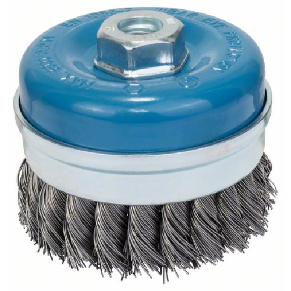 Brosse boisseau, acier, fil torsadé, 90 mm, 0,5 mm, 8500 tr/min, M 14-Leggi tutto