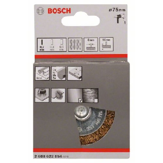 Scheibenbürste, Messing, gewellter Draht, 75 mm, 0,2 mm, 16 mm, 4500 U/ min-Beschreibung lesen