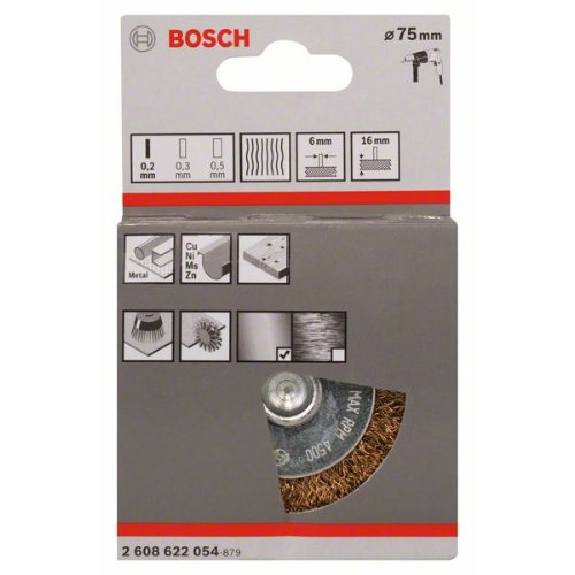 Scheibenbürste, Messing, gewellter Draht, 75 mm, 0,2 mm, 16 mm, 4500 U/ min-Beschreibung lesen