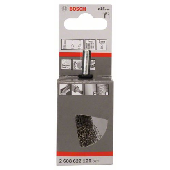 Pinselbürste, Edelstahl, gewellter Draht, 0,2 mm, 15 mm, 4500 U/ min-Beschreibung lesen