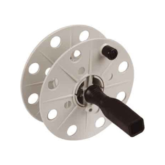 +Söhne Drahthaspel mit Buchse und Handgriff, leer, grau, Breite 40 mm-Beschreibung lesen