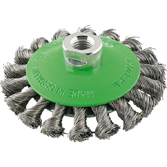 Format brosse conique inox M14 115x0,35mm torsadé-Lire la description