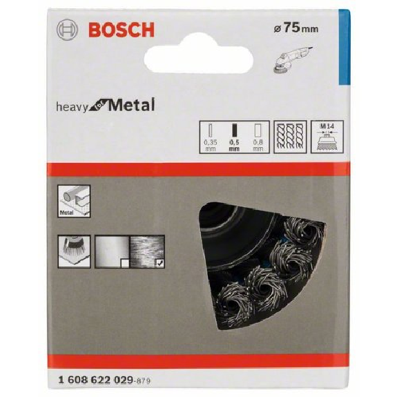 Topfbürste, Stahl, gezopfter Draht, 75 mm, 0,5 mm, 12500 U/ min, M 14-Beschreibung lesen