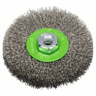 Scheibenbürste, Edelstahl, gewellter Draht, 115 mm, 0,3 mm, 8500 U/ min, M 14-Beschreibung lesen