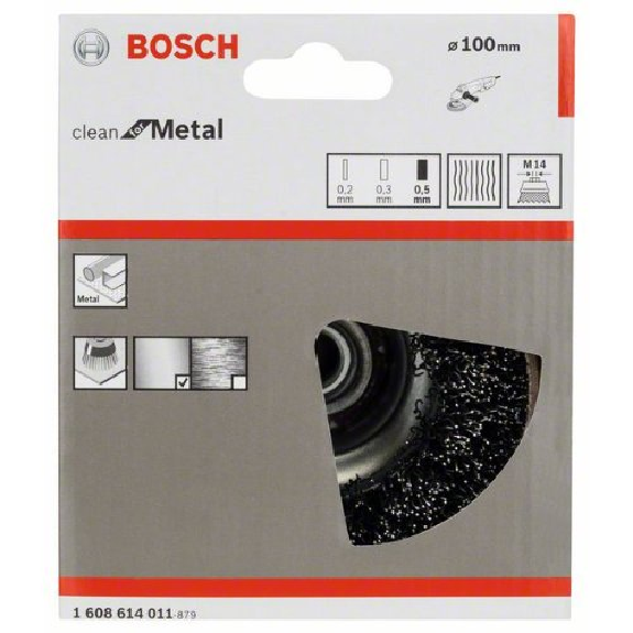 Topfbürste, Stahl, gewellter Draht, 100 mm, 0,5 mm, 8500 U/ min, M 14-Beschreibung lesen
