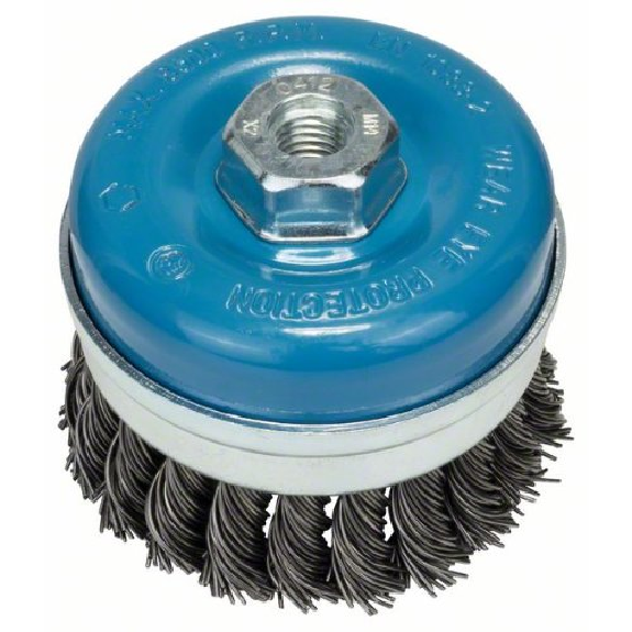 Brosse boisseau, acier, fil torsadé, 90 mm, 0,8 mm, 8500 tr/min, M 14-Leggi tutto
