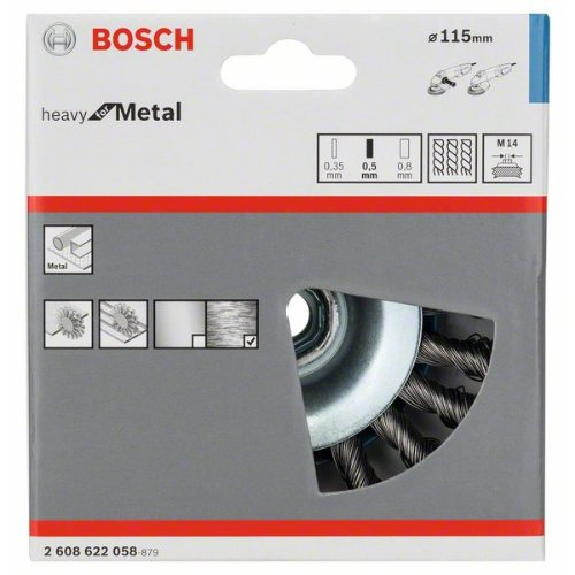 Kegelbürste Heavy for Metal, gezopfter Draht, 0,5 mm, 115 mm, 12500 U/min, M 14-Beschreibung lesen