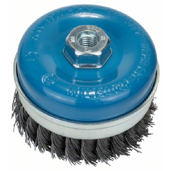 Topfbürste, Stahl, gezopfter Draht, 100 mm, 0,5 mm, 8500 U/ min, M 14-Beschreibung lesen