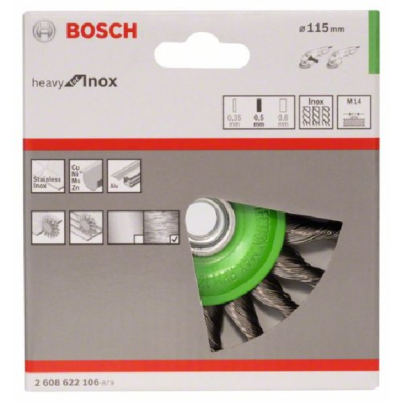 Scheibenbürste, Edelstahl, gezopfter Draht, 115 mm, 0,5 mm, 12500 U/ min, M 14-Beschreibung lesen