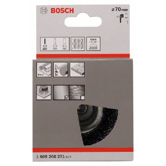 Topfbürste, Stahl, gewellter Draht, 70 mm, 0,2 mm, 4500 U/ min-Beschreibung lesen