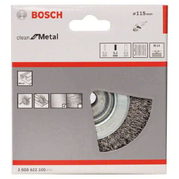 Scheibenbürste, Stahl, gewellter Draht, 115 mm, 0,3 mm, 11000 U/min, M 14 Scheibenbürste, Stahl, gewellter Draht, 115 mm, 0,3 mm, 11000 U/min, M 14-Beschreibung lesen