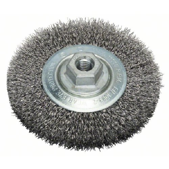 Brosse disque, acier, fil ondulé, 115 mm, 0,3 mm, 11000 tr/min, M 14-Lire la description