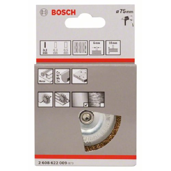 Scheibenbürste, Messing, gewellter Draht, 75 mm, 0,2 mm, 10 mm, 4500 U/ min-Beschreibung lesen