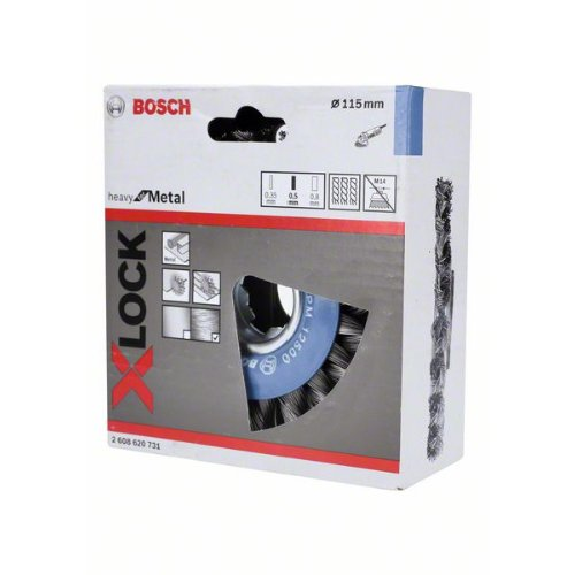 X-LOCK Scheibenbürste 115 mm, gezopfter Stahldraht 115 mm, 0,5 mm, 12 mm-Beschreibung lesen
