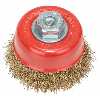 Topfbürste, Messing, gewellter Draht, 75 mm, 0,3 mm, 12000 U/ min, M 10 Topfbürste, Messing, gewellter Draht, 75 mm, 0,3 mm, 12000 U/ min, M 10