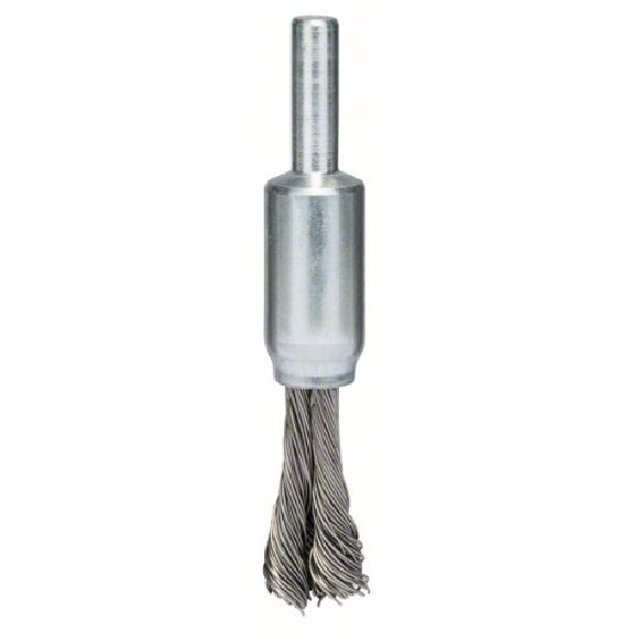 Pinselbürste, Edelstahl, gezopfter Draht, 0,35 mm, 10 mm, 4500 U/ min Pinselbürste, Edelstahl, gezopfter Draht, 0,35 mm, 10 mm, 4500 U/ min-Beschreibung lesen