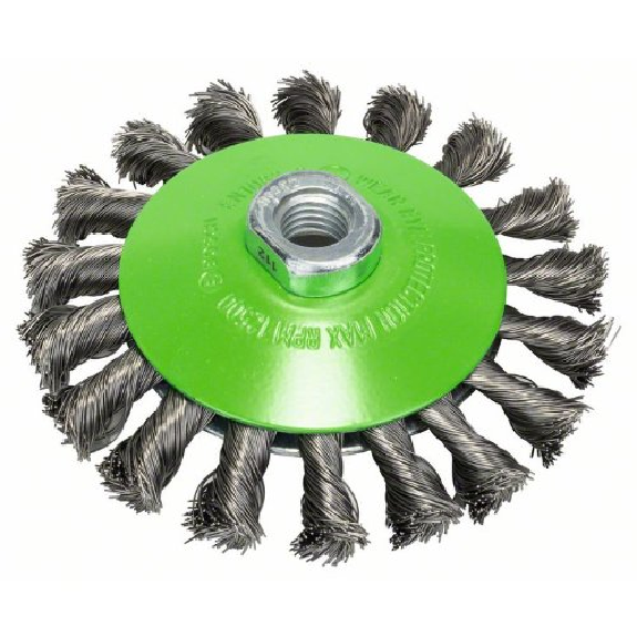 Kegelbürste Heavy for Inox, gezopfter Draht, 0,35 mm, 115 mm, 12500 U/min, M 14-Beschreibung lesen