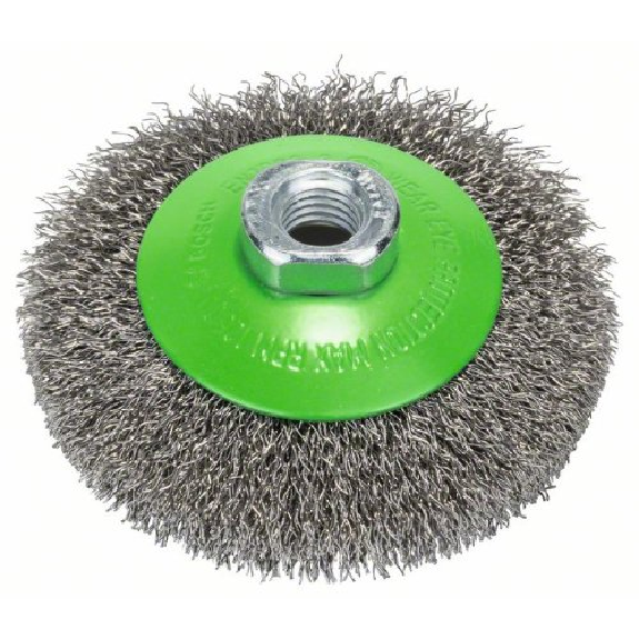 Kegelbürste Clean for Inox, gewellter Draht, 0,35 mm, 100 mm, 12500 U/min, M14-Beschreibung lesen