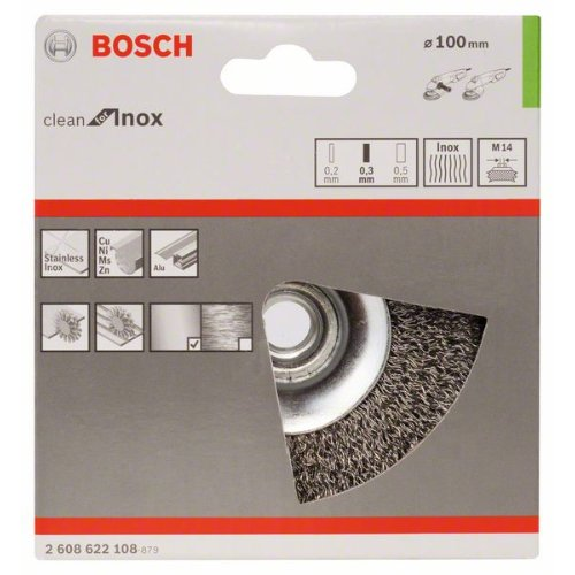 Kegelbürste Clean for Inox, gewellter Draht, 0,35 mm, 100 mm, 12500 U/min, M14-Beschreibung lesen