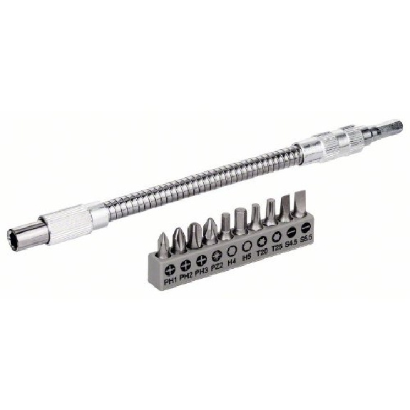 Bit Set, 11-teilig, mit flexibler Verlängerung aus Metall, 200 mm Bit Set, 11-teilig, mit flexibler Verlängerung aus Metall, 200 mm-Beschreibung lesen