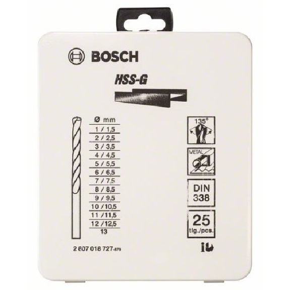 Metallbohrer-Set HSS-G, DIN 338, 135°, 25-teilig, 1 - 13 mm, Metallkassette-Beschreibung lesen