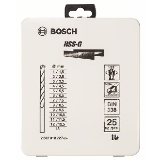 Metallbohrer-Set HSS-G, DIN 338, 135°, 25-teilig, 1 - 13 mm, Metallkassette-Beschreibung lesen