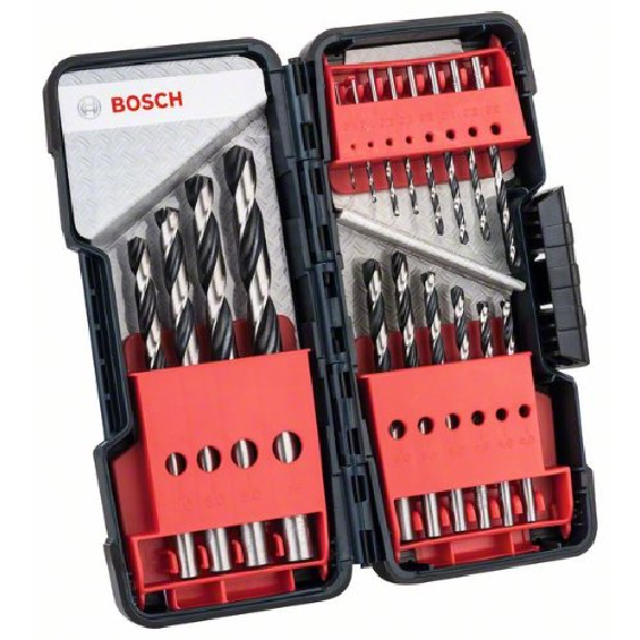 Jeu de forets hélicoïdaux à métaux HSS PointTeQ, DIN 338, 18 pièces ToughBox-Lire la description